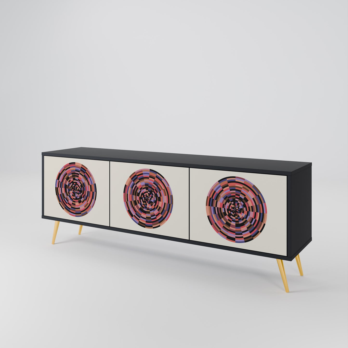 BROWN CIRCLES 3-dörrars TV-bänk i svart finish