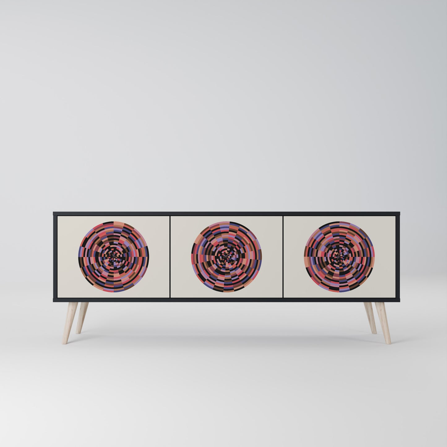 BROWN CIRCLES 3-dörrars TV-bänk i svart finish
