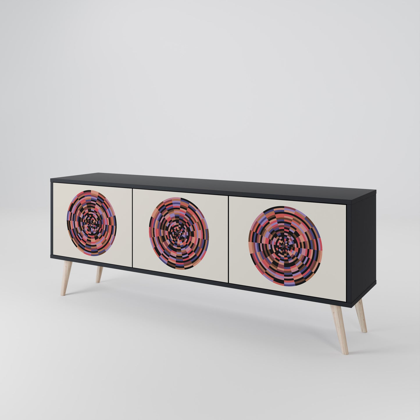 BROWN CIRCLES 3-dörrars TV-bänk i svart finish