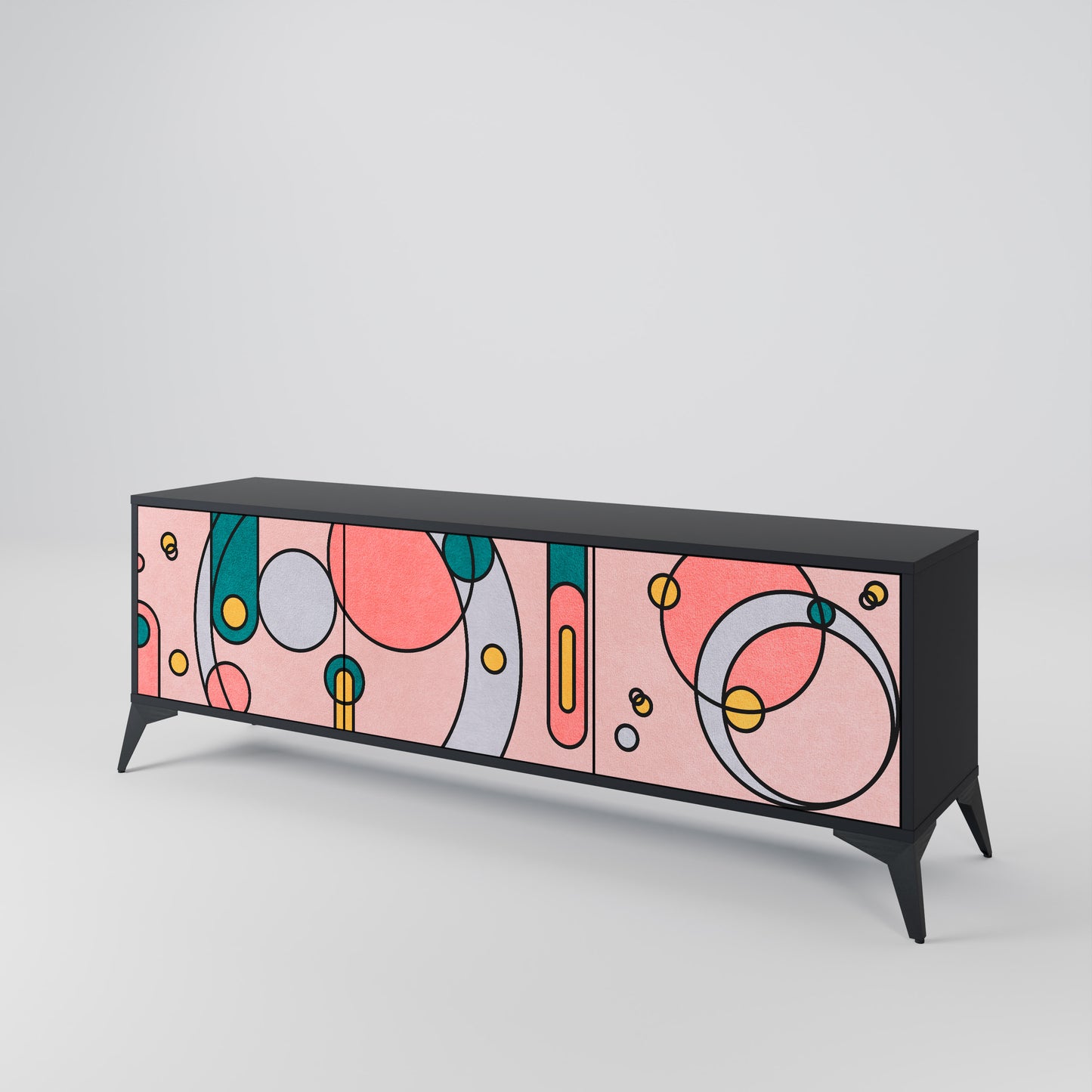 GOSSAMER ECHOES 3-Door TV Stand in Black Finish