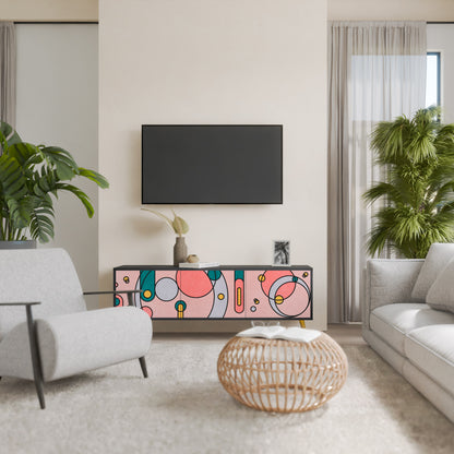 GOSSAMER ECHOES 3-Door TV Stand in Black Finish