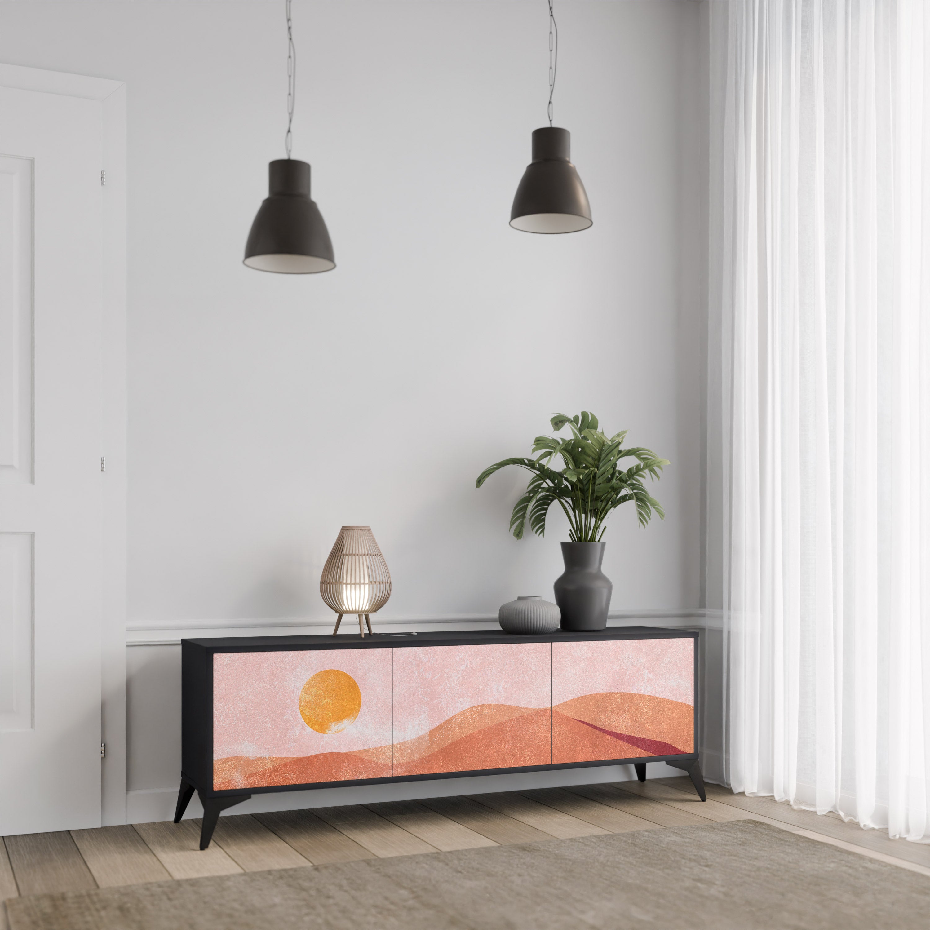 LIMINOUS SUNLIGHT 3-dörrars TV-bänk i svart finish