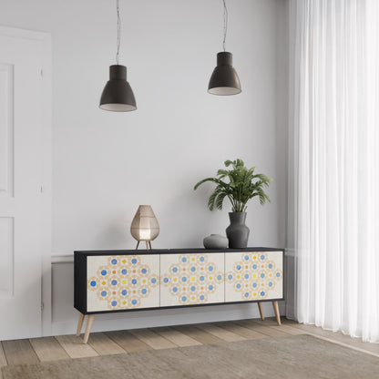 Mönstrat Prism TV-bänk med 3 dörrar i svart finish