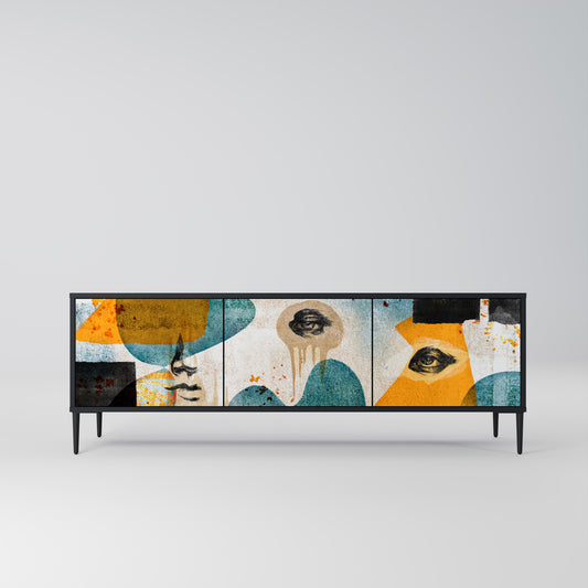 ABSTRACT FACES 3-Door TV Stand in Black Finish