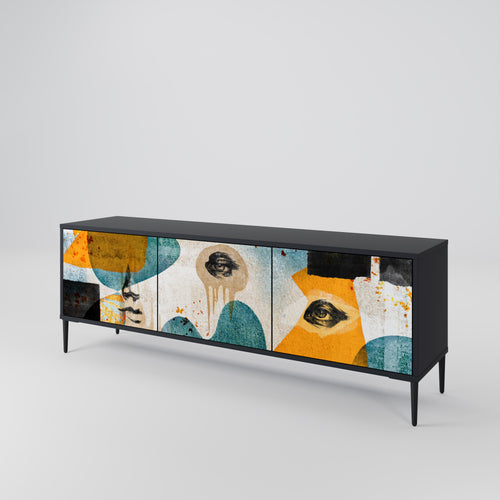 ABSTRACT FACES 3-Door TV Stand in Black Finish