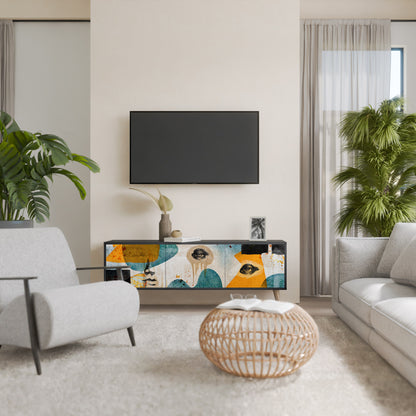ABSTRACT FACES 3-Door TV Stand in Black Finish