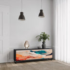 ABSTRACT LANDSCAPE 3-Door TV Stand in Black Finish