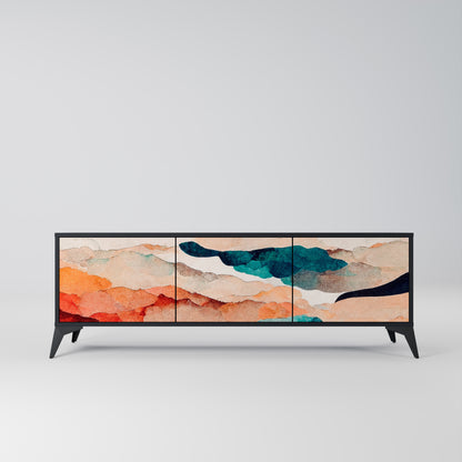 ABSTRACT LANDSCAPE 3-Door TV Stand in Black Finish