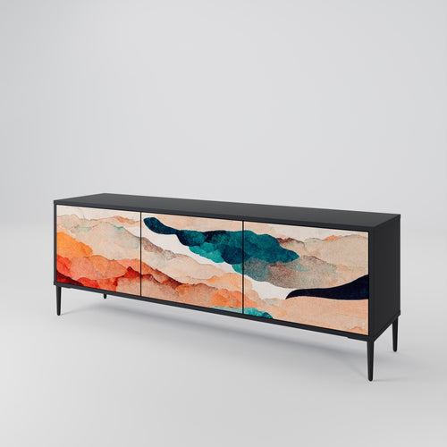 ABSTRACT LANDSCAPE 3-Door TV Stand in Black Finish