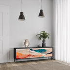 ABSTRACT LANDSCAPE 3-Door TV Stand in Black Finish