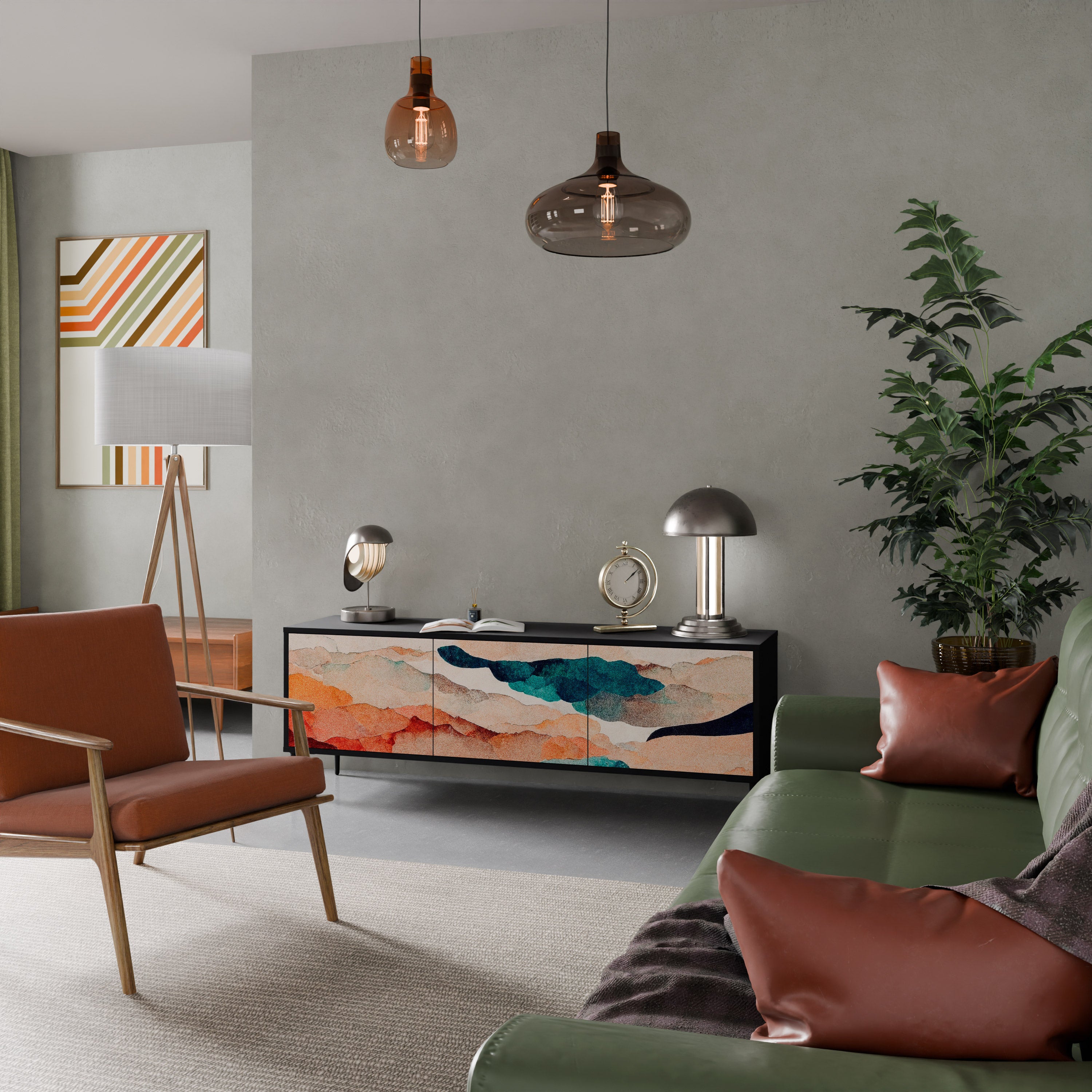 ABSTRAKT LANDSKAP 3-dörrars TV-bänk i svart finish