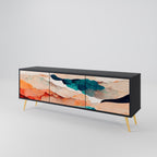 ABSTRACT LANDSCAPE 3-Door TV Stand in Black Finish