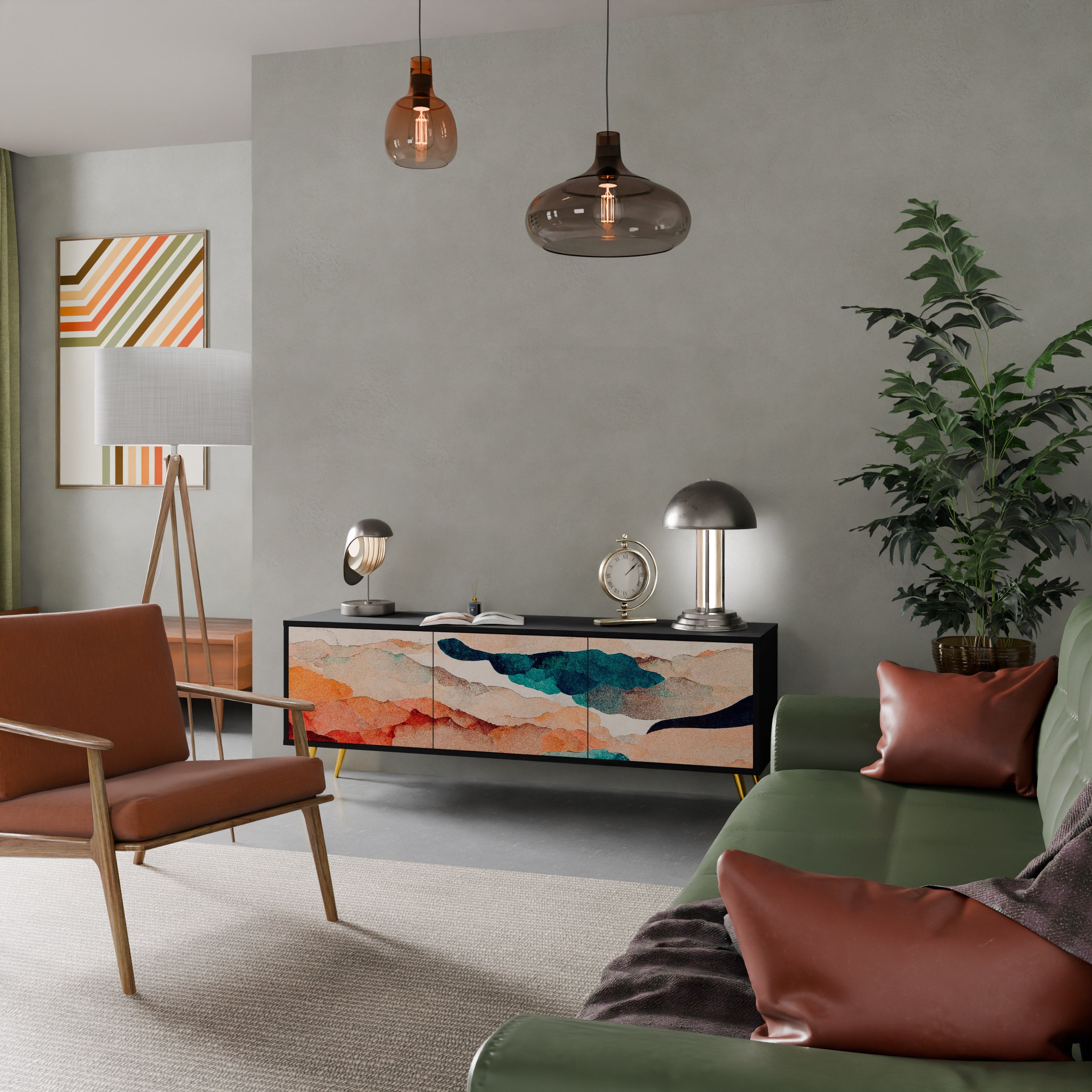 ABSTRAKT LANDSKAP 3-dörrars TV-bänk i svart finish