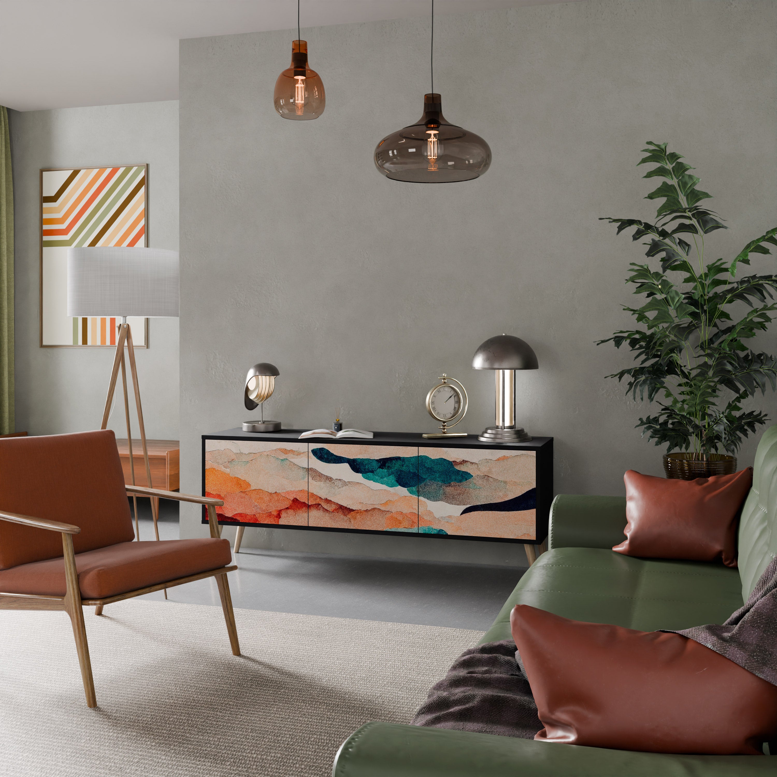 ABSTRAKT LANDSKAP 3-dörrars TV-bänk i svart finish