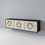 HEXAGONAL SHAPES 3-Door TV Stand in Black Finish