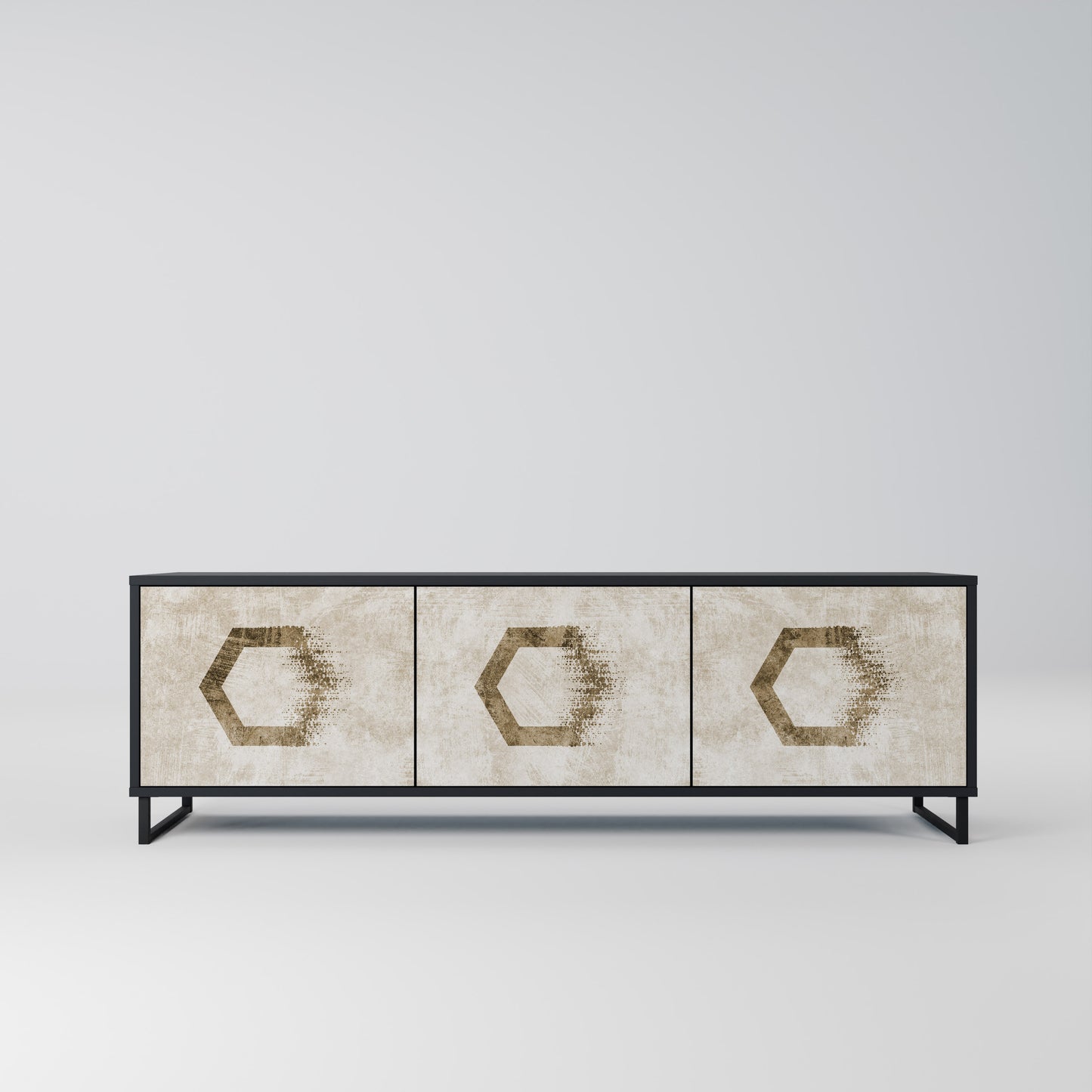 HEXAGONAL SHAPES 3-dörrars TV-bänk i svart finish