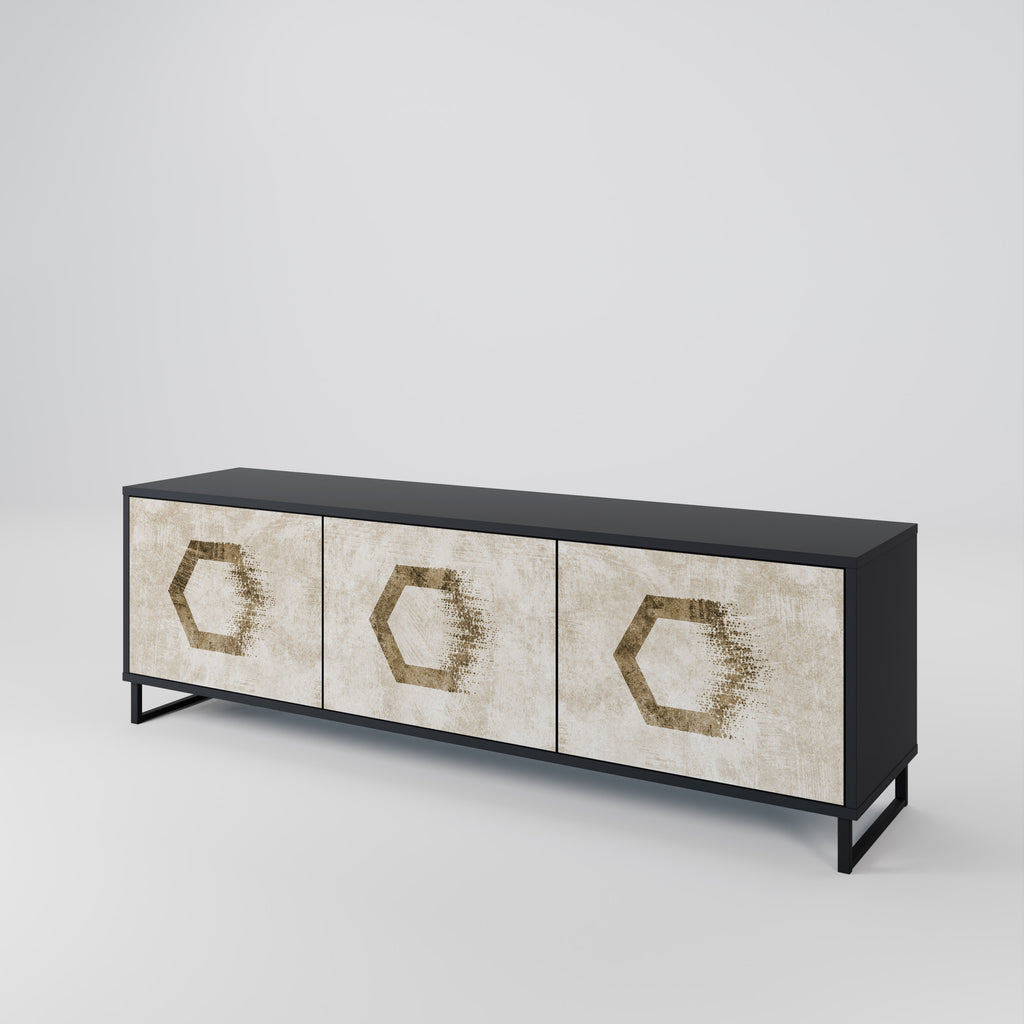 HEXAGONAL SHAPES 3-Door TV Stand in Black Finish