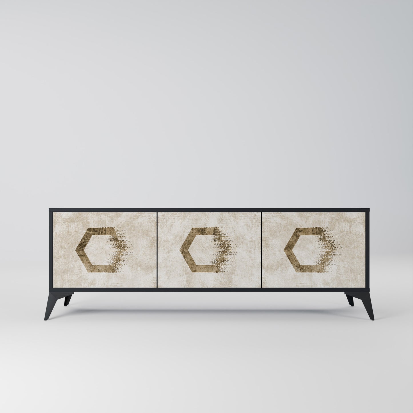 HEXAGONAL SHAPES 3-dörrars TV-bänk i svart finish