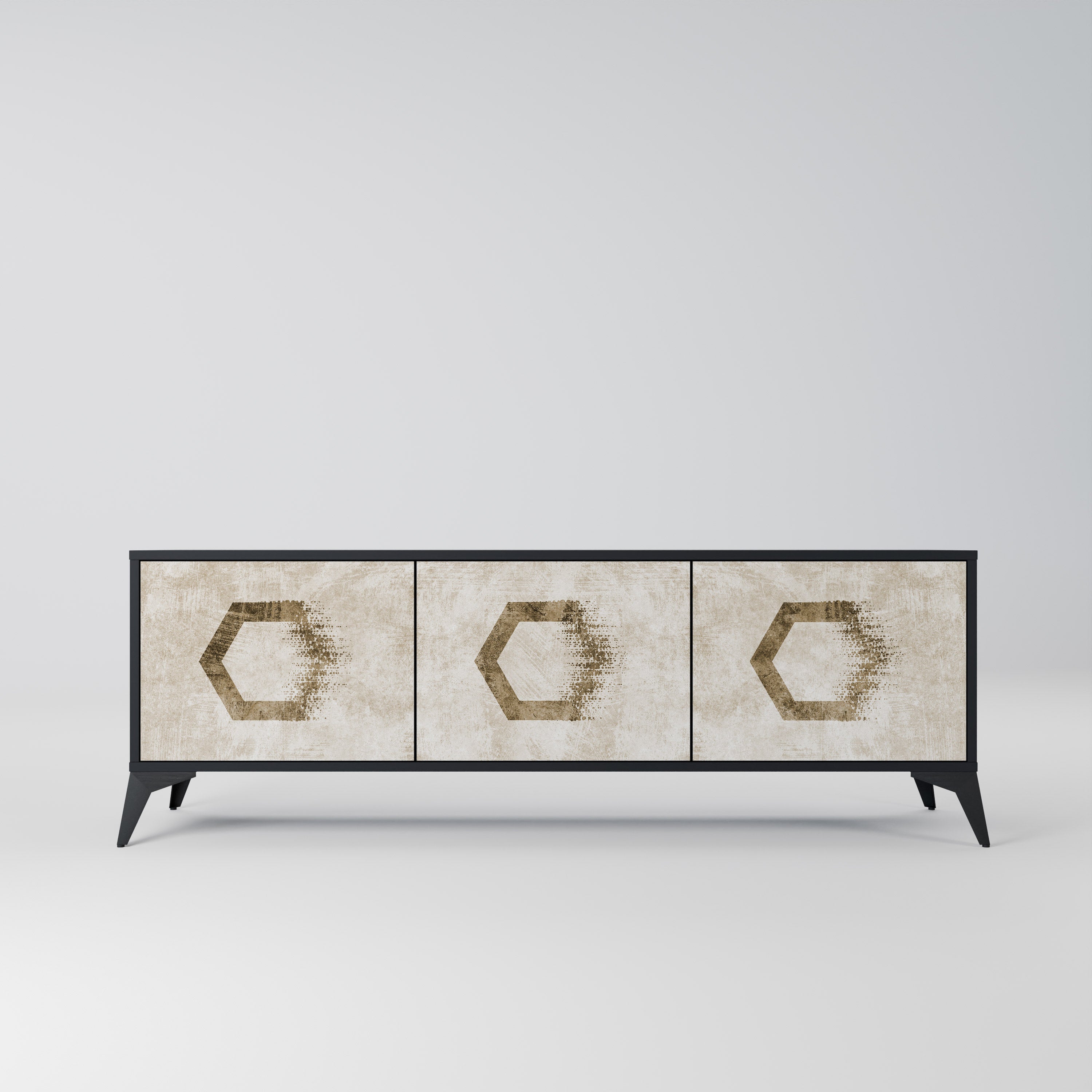 HEXAGONAL SHAPES 3-dörrars TV-bänk i svart finish