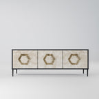 HEXAGONAL SHAPES 3-Door TV Stand in Black Finish