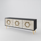 HEXAGONAL SHAPES 3-Door TV Stand in Black Finish