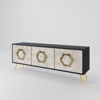 HEXAGONAL SHAPES 3-dörrars TV-bänk i svart finish
