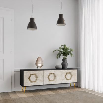 HEXAGONAL SHAPES 3-dörrars TV-bänk i svart finish