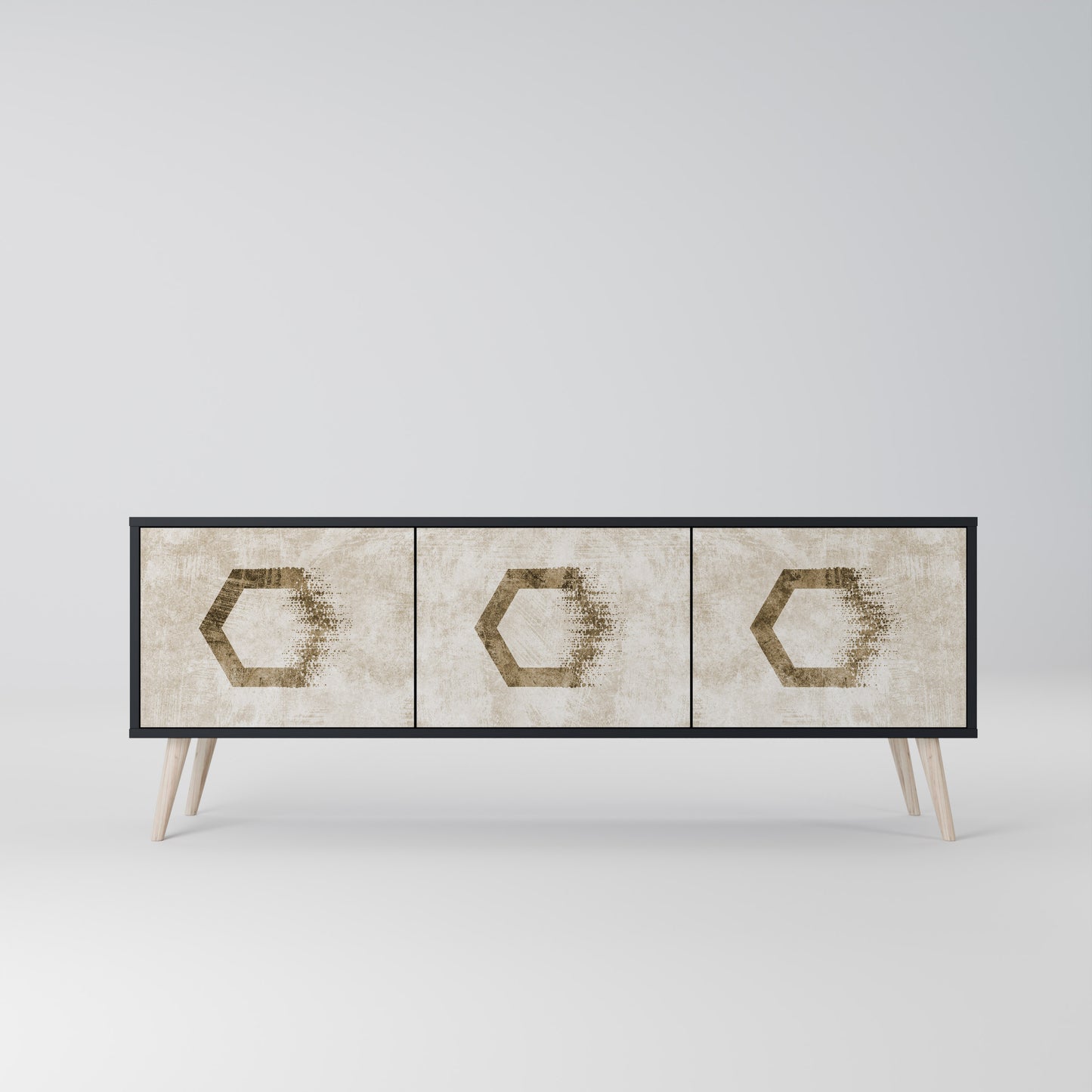 HEXAGONAL SHAPES 3-dörrars TV-bänk i svart finish
