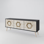HEXAGONAL SHAPES 3-Door TV Stand in Black Finish