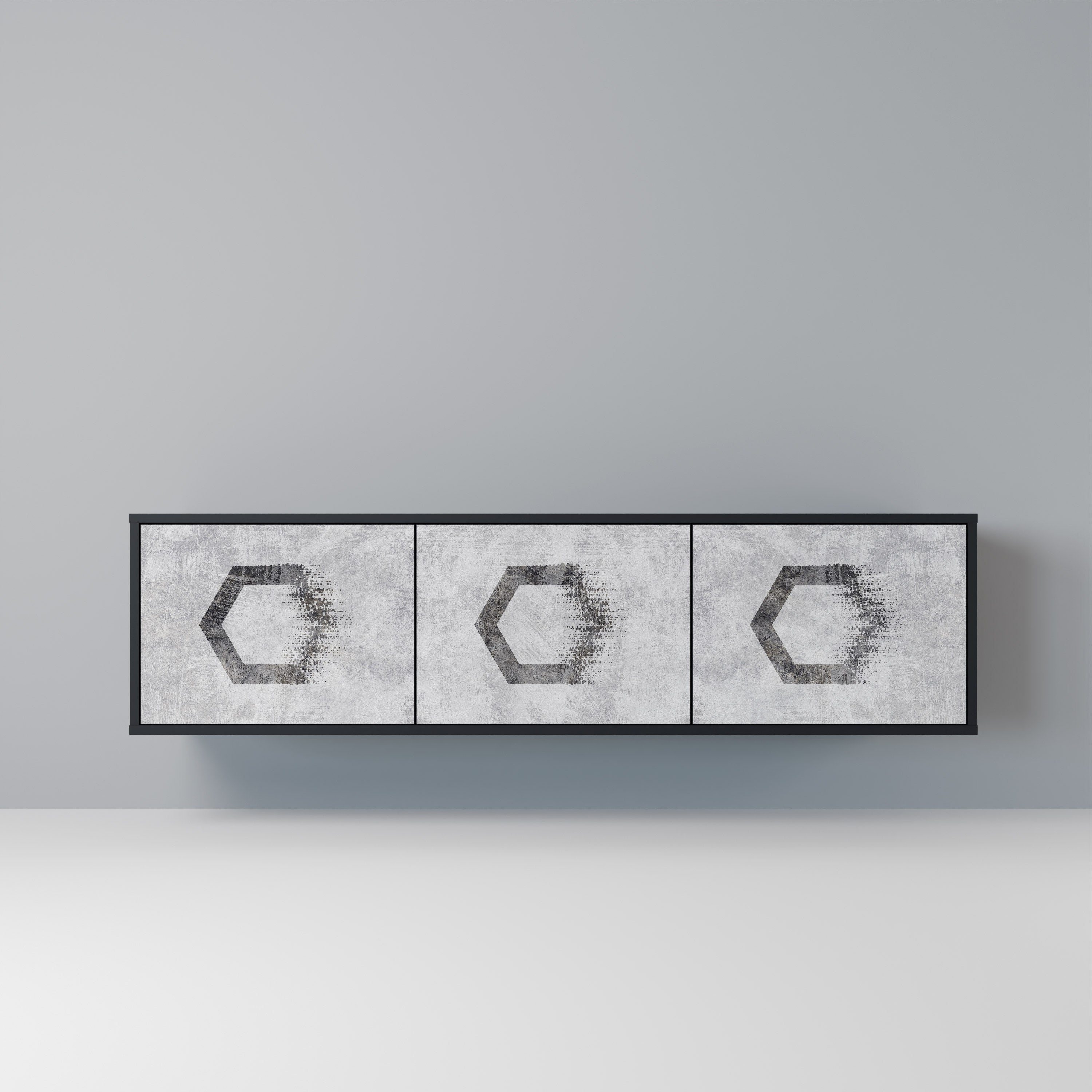 HEXAGONAL FIGURES 3-dörrars TV-bänk i svart finish