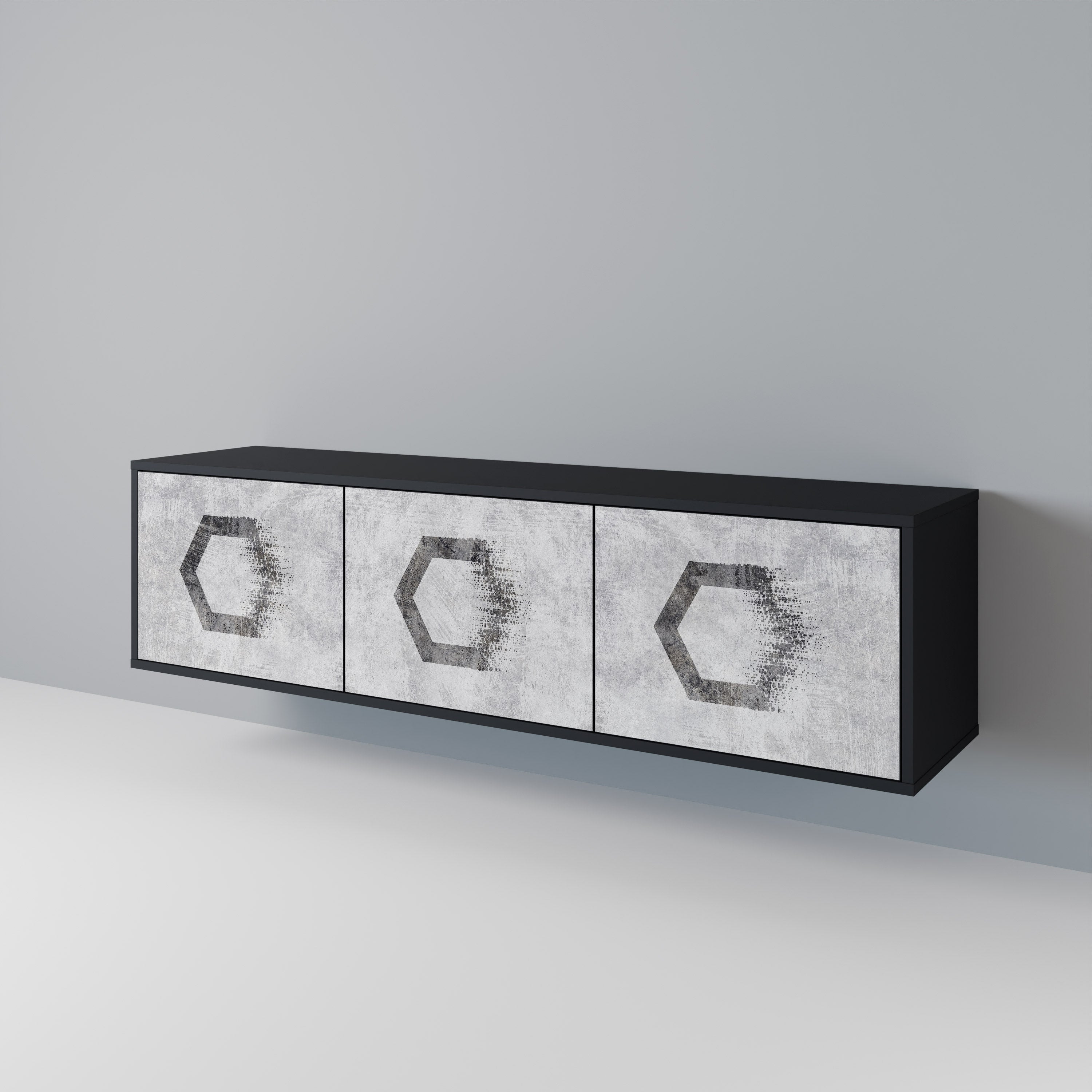 HEXAGONAL FIGURES 3-dörrars TV-bänk i svart finish