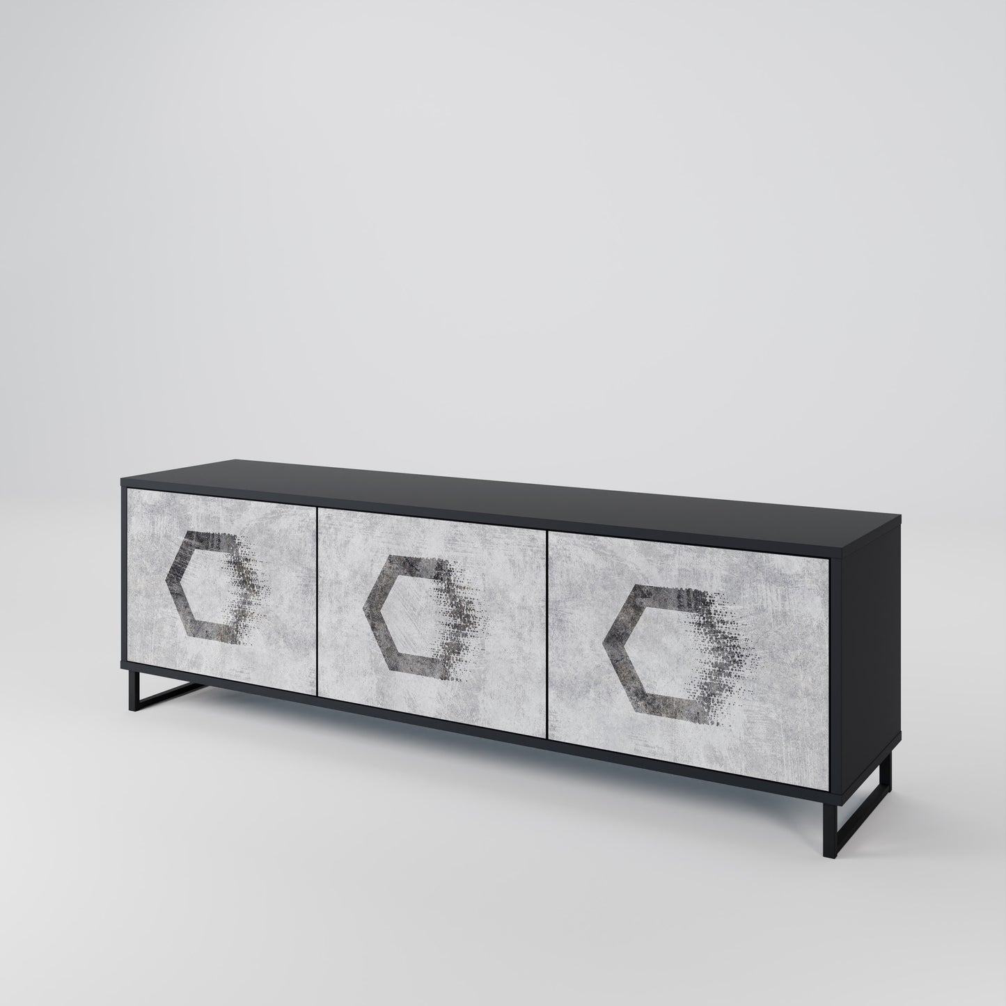 HEXAGONAL FIGURES 3-dörrars TV-bänk i svart finish