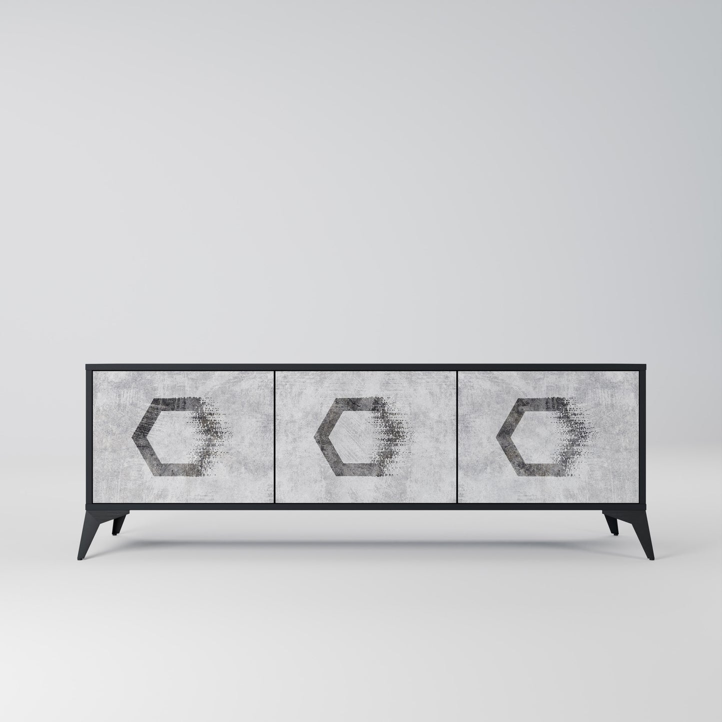HEXAGONAL FIGURES 3-dörrars TV-bänk i svart finish