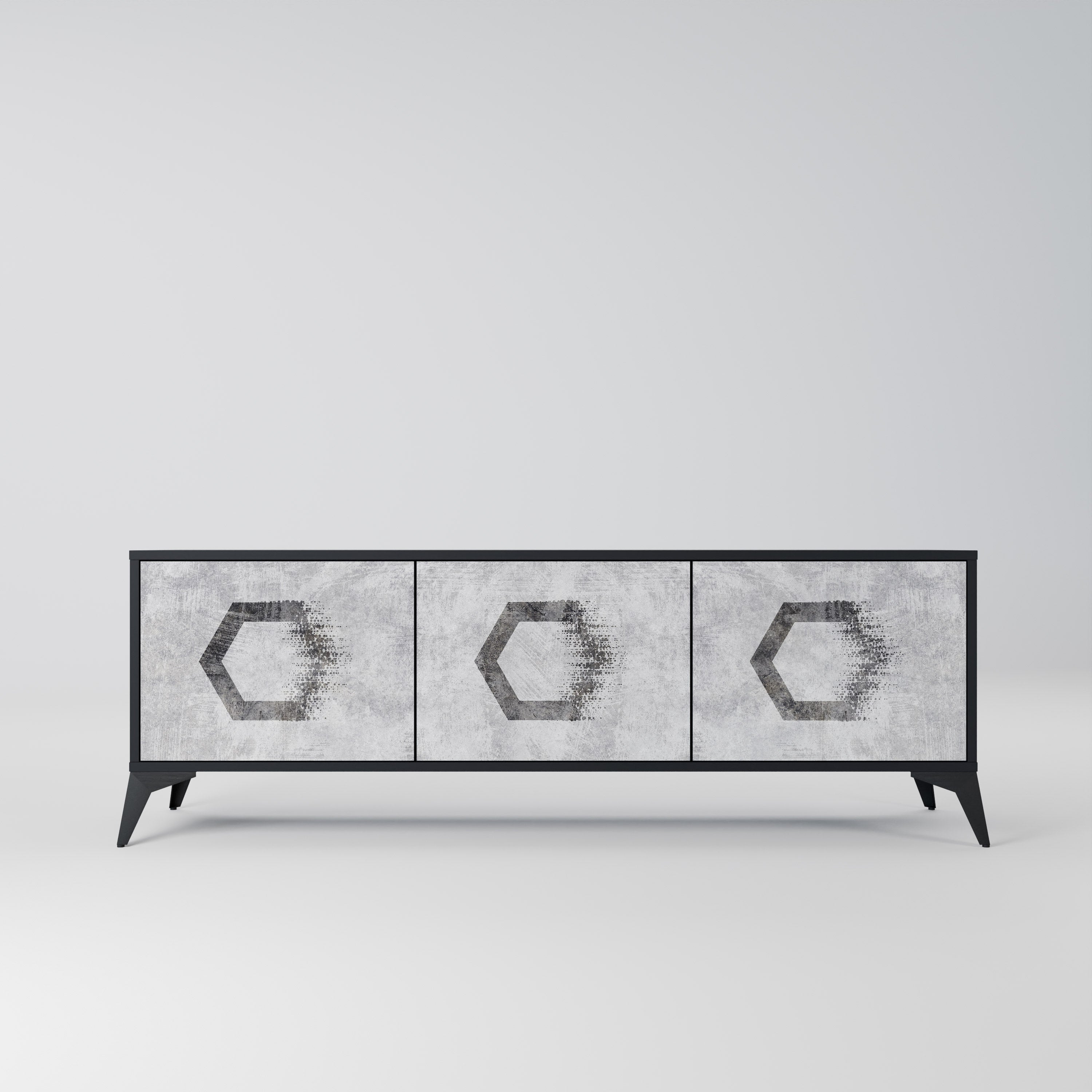 HEXAGONAL FIGURES 3-dörrars TV-bänk i svart finish