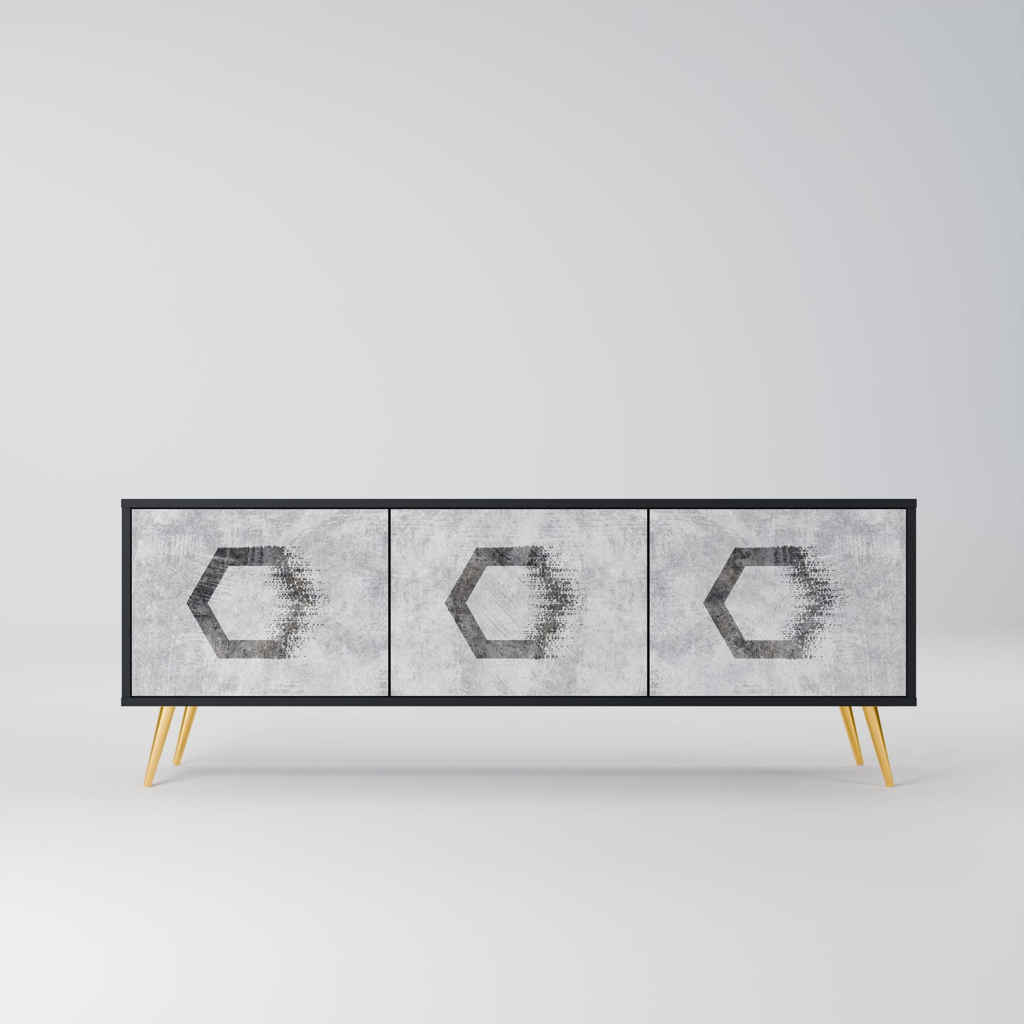 HEXAGONAL FIGURES 3-dörrars TV-bänk i svart finish