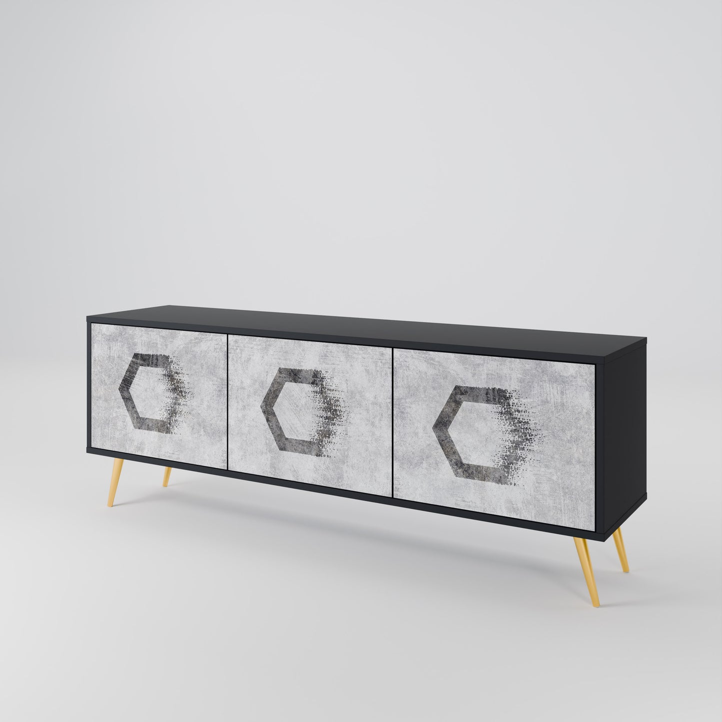 HEXAGONAL FIGURES 3-dörrars TV-bänk i svart finish