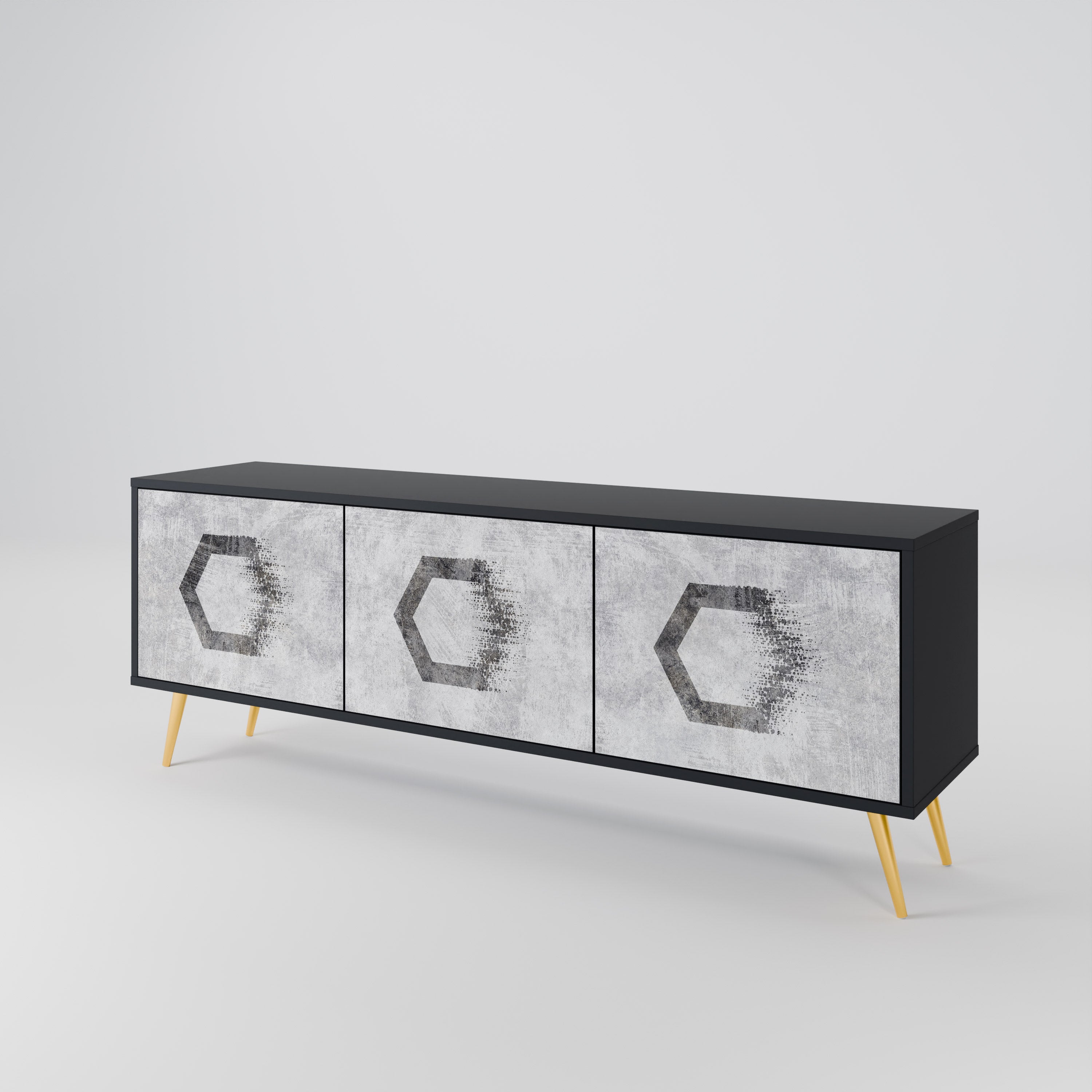 HEXAGONAL FIGURES 3-dörrars TV-bänk i svart finish