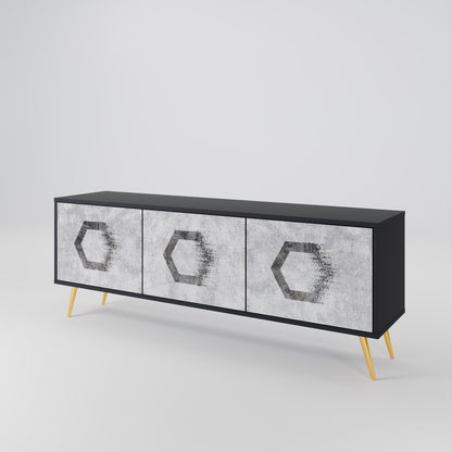 HEXAGONAL FIGURES 3-dörrars TV-bänk i svart finish