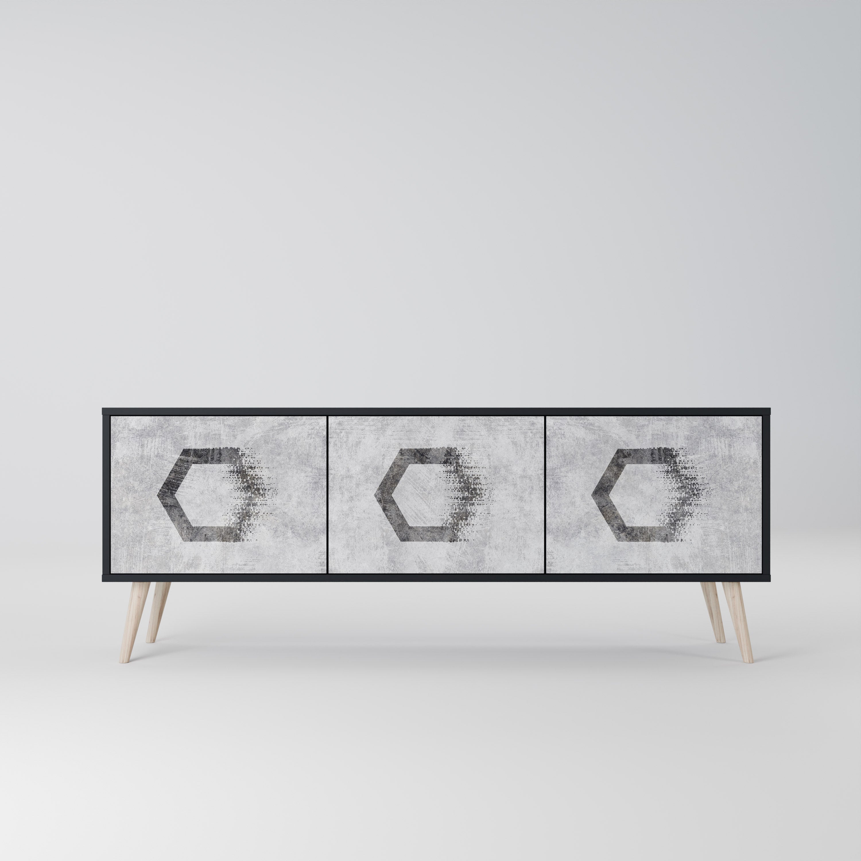 HEXAGONAL FIGURES 3-dörrars TV-bänk i svart finish
