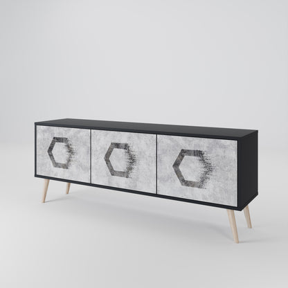 HEXAGONAL FIGURES 3-dörrars TV-bänk i svart finish