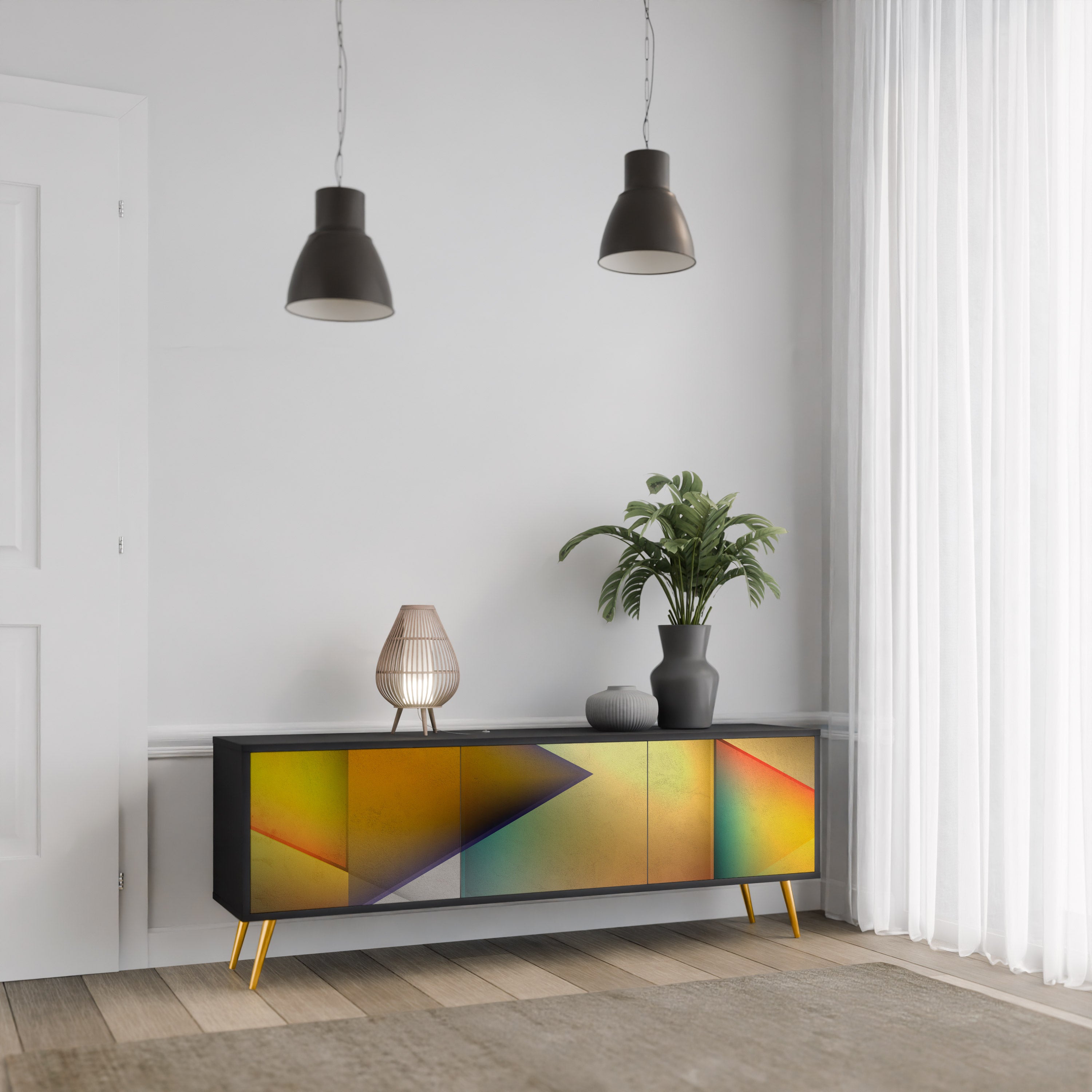 PIERCING SHARPNESS 3-dörrars TV-bänk i svart finish