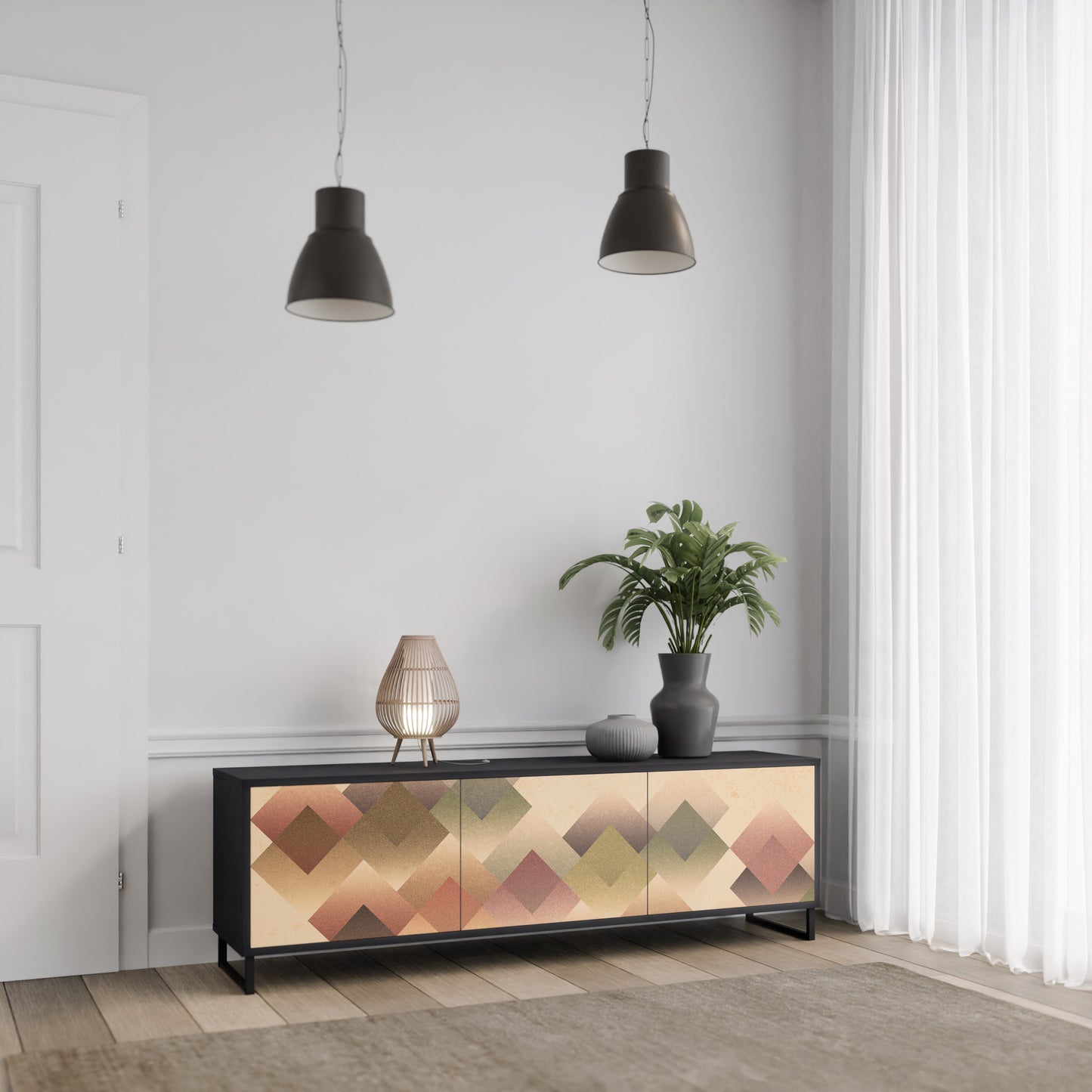 GEOMETRIC FUSION 3-dörrars TV-bänk i svart finish