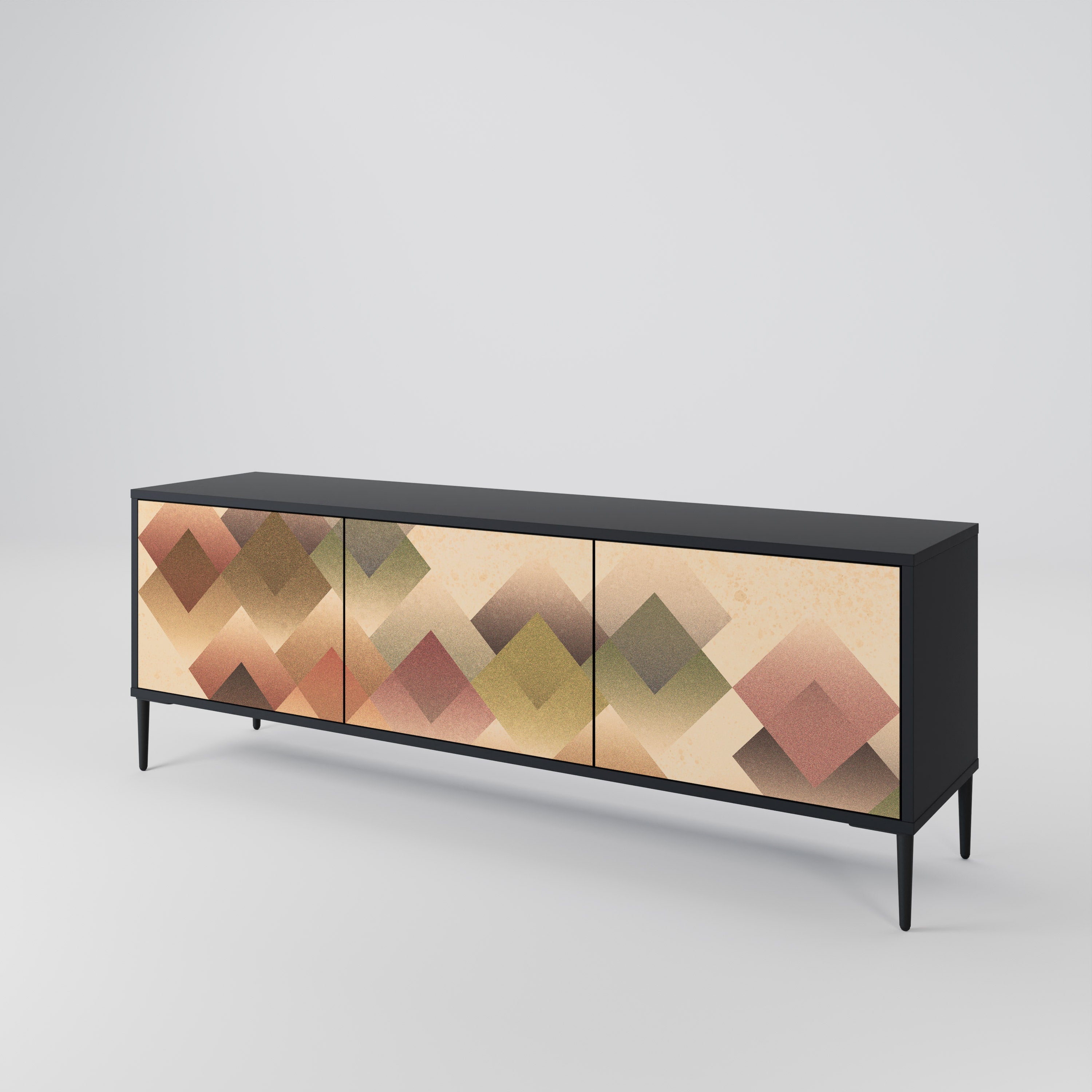 GEOMETRIC FUSION 3-dörrars TV-bänk i svart finish