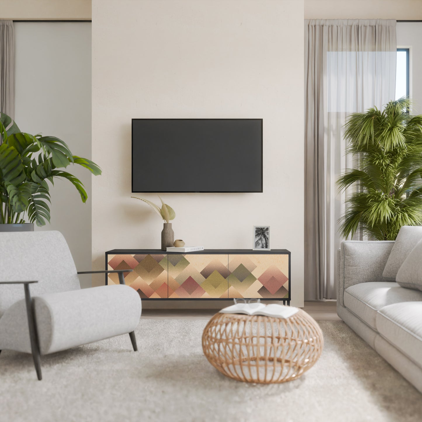 GEOMETRIC FUSION 3-dörrars TV-bänk i svart finish