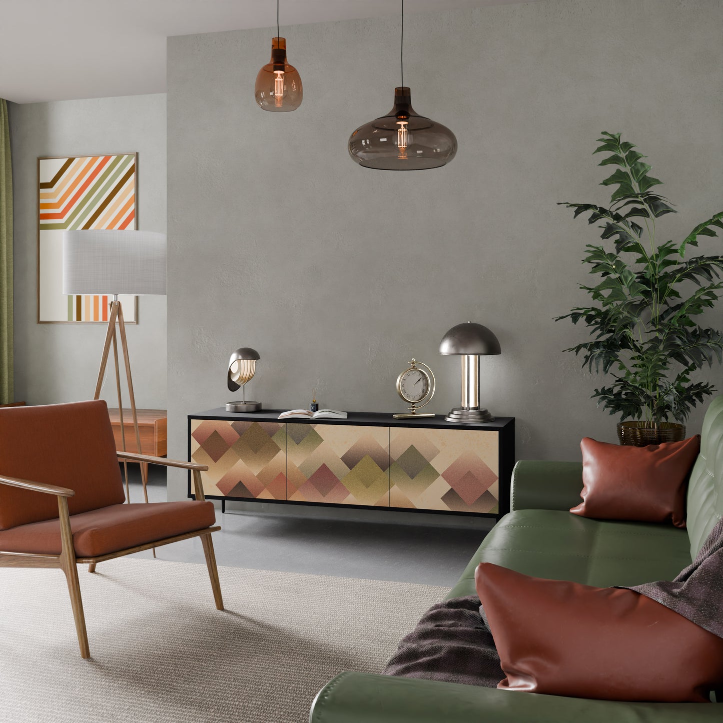 GEOMETRIC FUSION 3-dörrars TV-bänk i svart finish