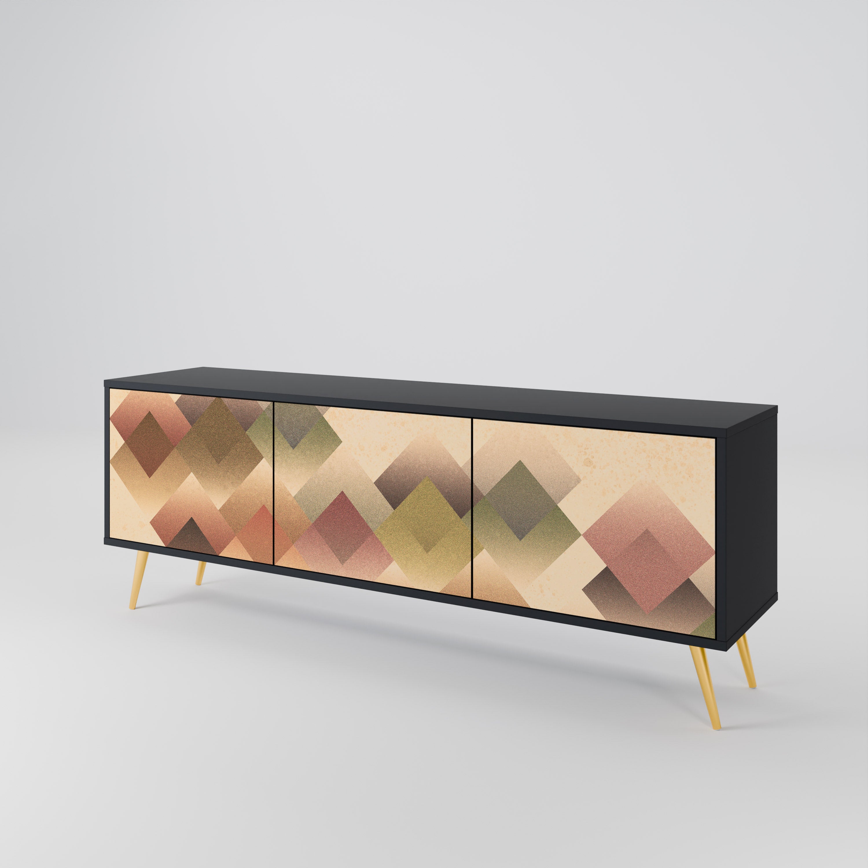 GEOMETRIC FUSION 3-dörrars TV-bänk i svart finish