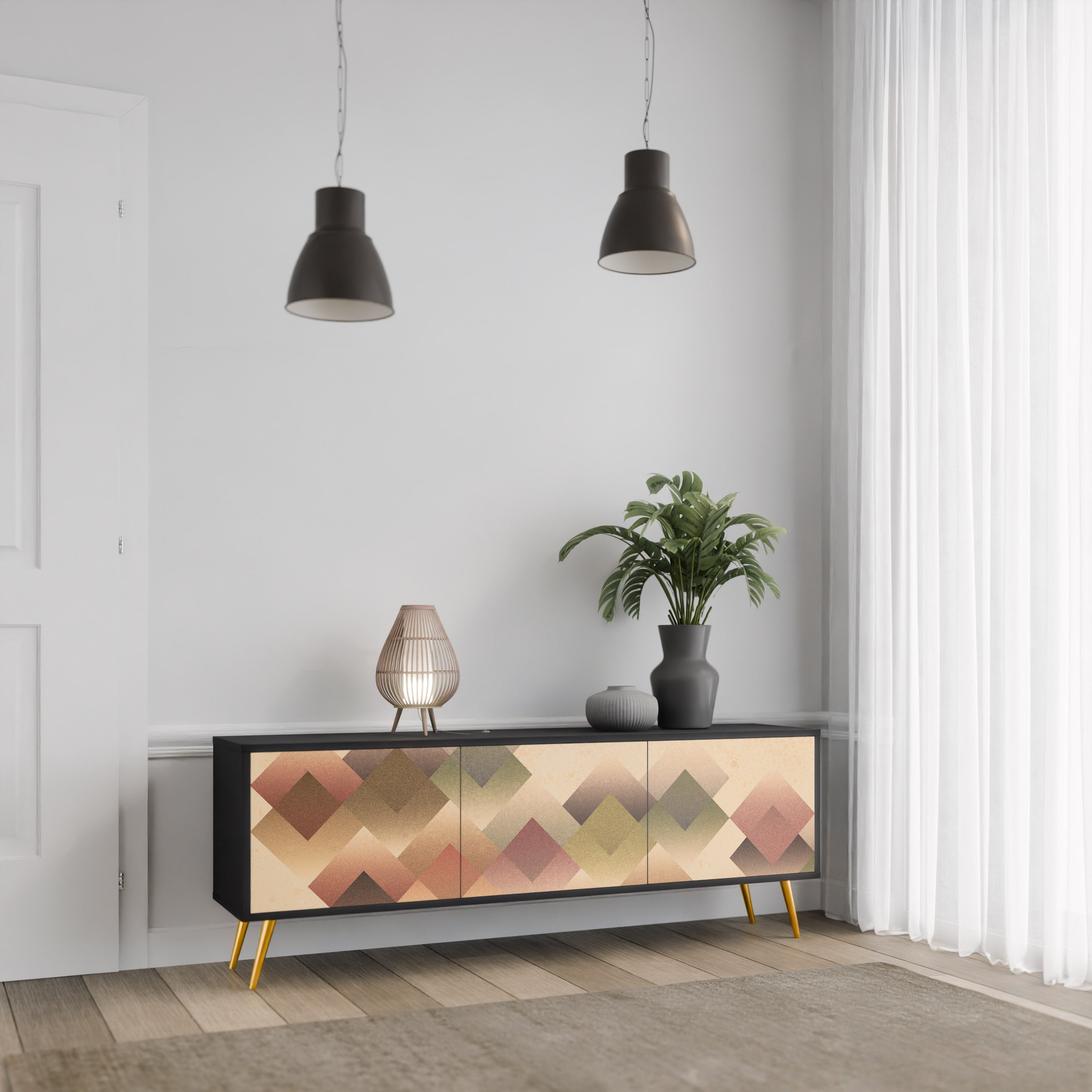 GEOMETRIC FUSION 3-dörrars TV-bänk i svart finish