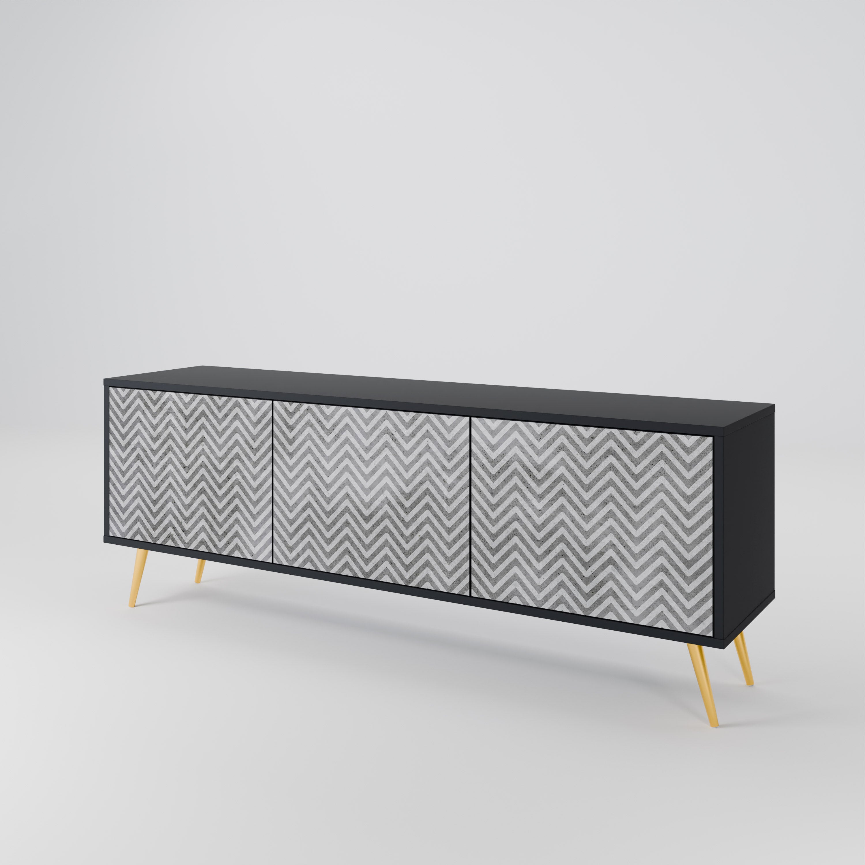 CONCRETE ZIG ZAG TV-bänk med 3 dörrar