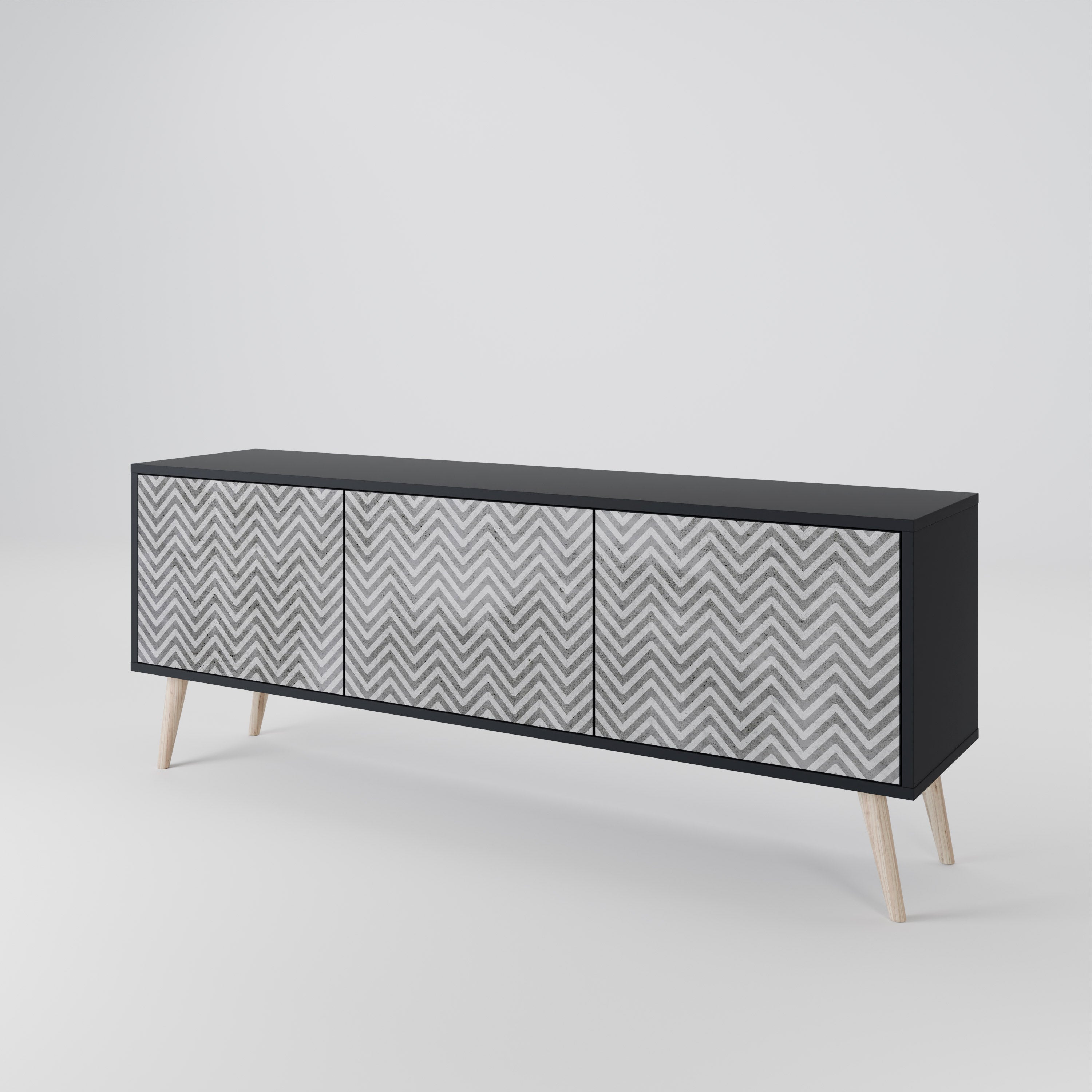CONCRETE ZIG ZAG TV-bänk med 3 dörrar
