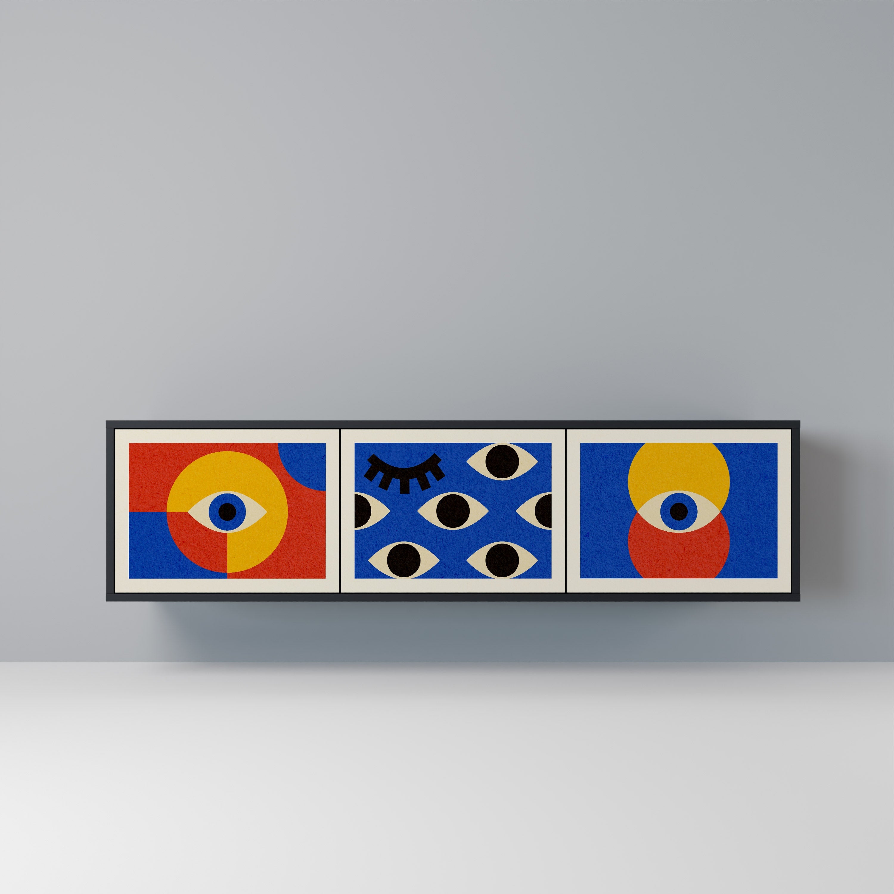 GEOMETRIC EYES 3-dörrars TV-bänk i svart finish